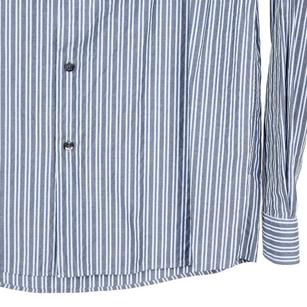 Hugo Boss Dress Shirt M Mens Vertical Stripe Gray Blue White EllisX Regular Fit - Picture 3 of 6